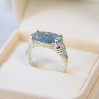 Cremations, light blue shimmer on silver band 