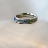 Titanium band, heavy ashes, no shimmer, cobalt blue opal 