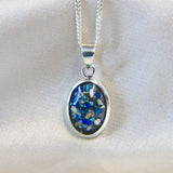 14 x 10 oval- charcoal grey shimmer, heavy ashes, cobalt blue opal & blue flecks ( heavy)