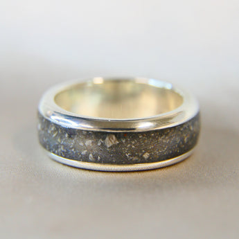 Silver band, heavy ashes, charcoal grey shimmer 