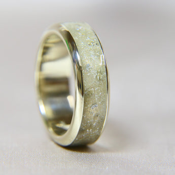 White gold band crystal white shimmer, heavy ashes, heavy silver flecks 