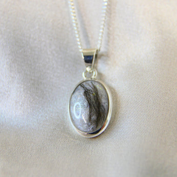 14 x 10 cremation pendant- pearl white shimmer, lightly sprinkled ashes, hair/fur, white crushed opal 
