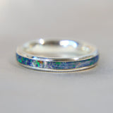 Ocean green opal, subtle rose.gold flecks pet fur in Sterling silver band