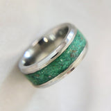 Titanium band, esmeralda green shimmer, heavy ashes