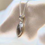 14 x 10 cremation pendant- pearl white shimmer, lightly sprinkled ashes, hair/fur, white crushed opal 