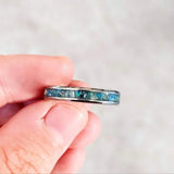 Titanium Memorial band with heavy ashes, charcoal grey shimmer, heavy blue flecks /cobalt blue opal