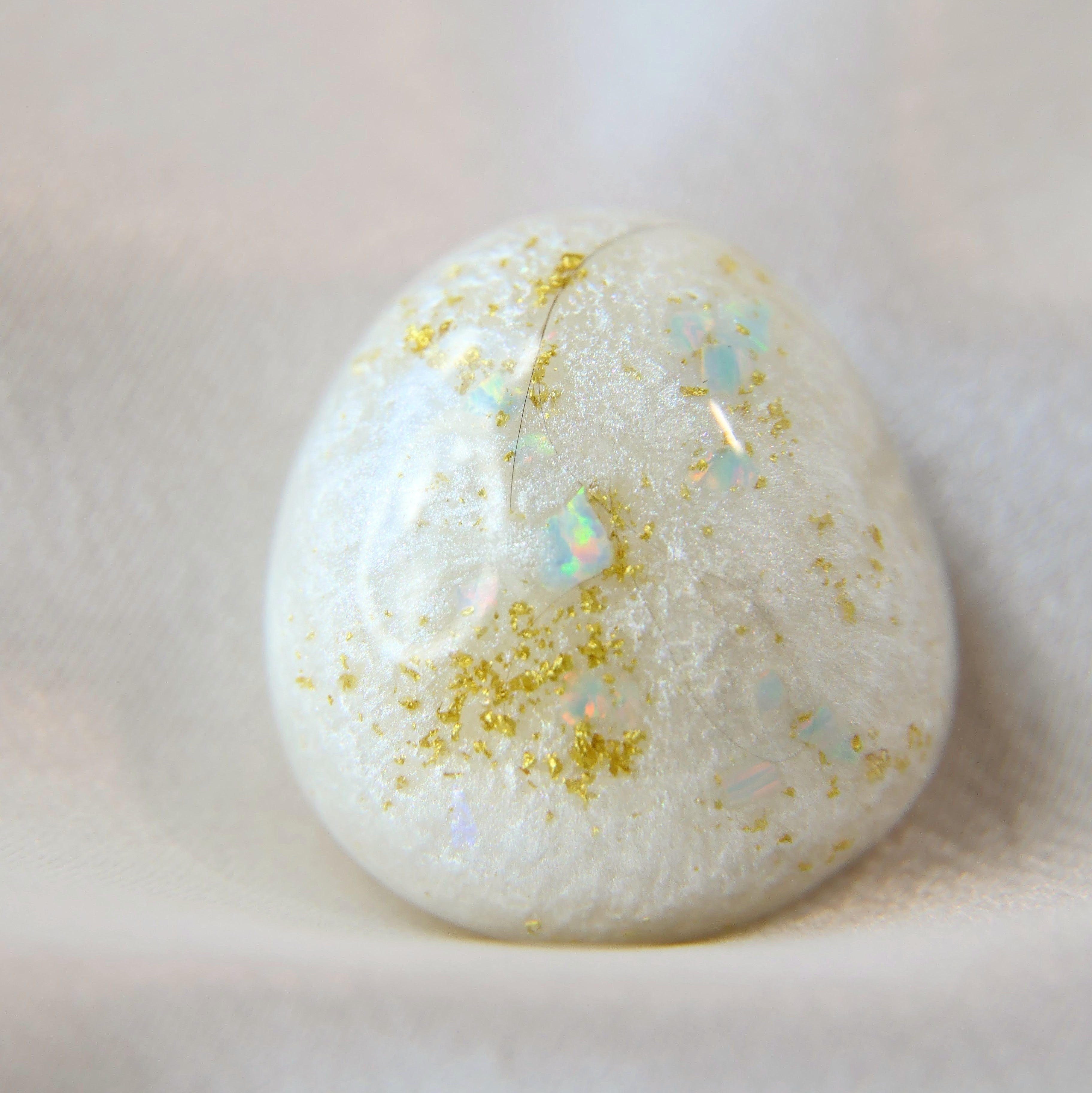 Breastmilk, Hair, Gold fleck and pearl white shimmer with cornflower blue opal keepsake stone
